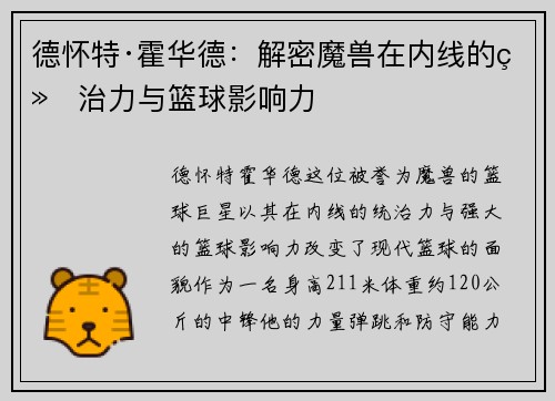 德怀特·霍华德：解密魔兽在内线的统治力与篮球影响力